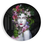 Portret van een vrouw met rozenhoofdtooi – Rond Glasschilderij