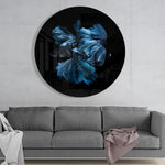 Blauwe betta met sierlijk golvende vinnen – Rond Glasschilderij