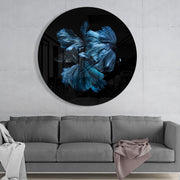 Blauwe betta met sierlijk golvende vinnen – Rond Glasschilderij
