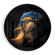Blauwe betta met gouden staart – Rond Glasschilderij