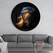 Blauwe betta met gouden staart – Rond Glasschilderij