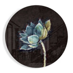 Geschilderde petrolkleurige lotus – Rond Glasschilderij
