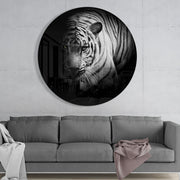 Witte tijger in de schaduw – Rond Glasschilderij