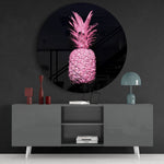 Gloeiende roze ananas – Rond Glasschilderij