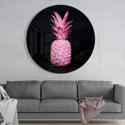 Gloeiende roze ananas – Rond Glasschilderij