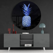 Elektrisch blauwe ananas – Rond Glasschilderij