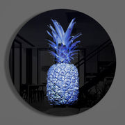 Elektrisch blauwe ananas – Rond Glasschilderij