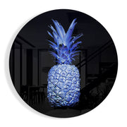 Elektrisch blauwe ananas – Rond Glasschilderij