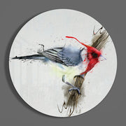 Roodkuifvogel met aquarelspetters – Rond Glasschilderij