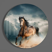 Galopperend bruin paard – Rond Glasschilderij