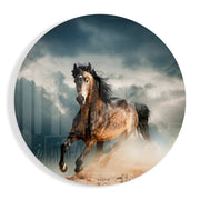 Galopperend bruin paard – Rond Glasschilderij