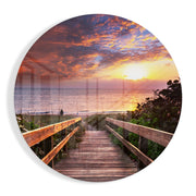 Zonsondergang aan het strand bij de boulevard – Rond Glasschilderij