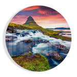 Waterval bij Cone Peak onder een karmozijnrode hemel – Rond Glasschilderij