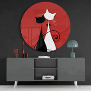 Katten in rood, zwart en wit – Rond Glasschilderij