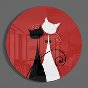 Katten in rood, zwart en wit – Rond Glasschilderij