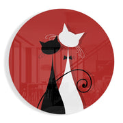 Katten in rood, zwart en wit – Rond Glasschilderij