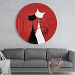 Katten in rood, zwart en wit – Rond Glasschilderij