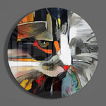 Abstract geschilderde kat – Rond Glasschilderij