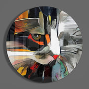 Abstract geschilderde kat – Rond Glasschilderij