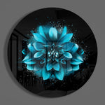 Gloeiende turquoise dahlia – Rond Glasschilderij
