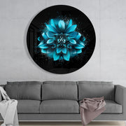 Gloeiende turquoise dahlia – Rond Glasschilderij
