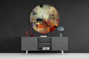 Rustieke aarde-grungecollage – Rond Glasschilderij