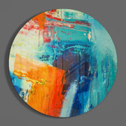 Oranje-blauwe paletmesstreken – Rond Glasschilderij