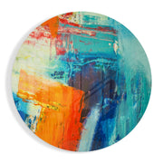 Oranje-blauwe paletmesstreken – Rond Glasschilderij