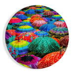 Regenboogparaplu's met stippen – Rond Glasschilderij