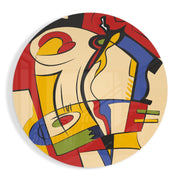 Abstracte kubistische bogen in primaire kleuren – Rond Glasschilderij