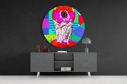 Popart-papavers met drie figuren in toga – Rond Glasschilderij