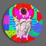 Popart-papavers met drie figuren in toga – Rond Glasschilderij