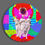 Popart-papavers met drie figuren in toga – Rond Glasschilderij