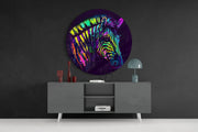 Zebra met regenboogverfdruipers – Rond Glasschilderij