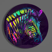 Zebra met regenboogverfdruipers – Rond Glasschilderij