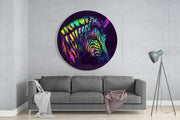 Zebra met regenboogverfdruipers – Rond Glasschilderij