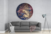 Donkerblauwe en gouden kosmische inkt – Rond Glasschilderij