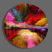 Karmozijnrode regenboogrook – Rond Glasschilderij