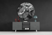 Geschilderd olifantenprofiel in monochroom – Rond Glasschilderij