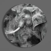 Geschilderd olifantenprofiel in monochroom – Rond Glasschilderij