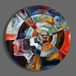 Mandala met radiale gemarmerde gezichten – Rond Glasschilderij