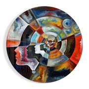 Mandala met radiale gemarmerde gezichten – Rond Glasschilderij