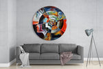 Mandala met radiale gemarmerde gezichten – Rond Glasschilderij