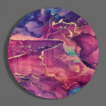 Magenta, paars en gouden inkt – Rond Glasschilderij