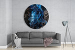 Diepblauw marmer met koperen aders – Rond Glasschilderij
