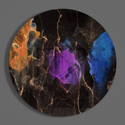 Paarse, blauwe en gouden inkt – Rond Glasschilderij