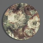 Vintage klaprozen in bruin en groen – Rond Glasschilderij