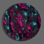 Neonroze en petrolkleurige mannequinhoofden – Rond Glasschilderij