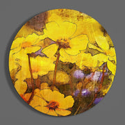 Gele bloemen – Rond Glasschilderij