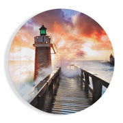 Vuurtoren aan een opspattende zee – Rond Glasschilderij